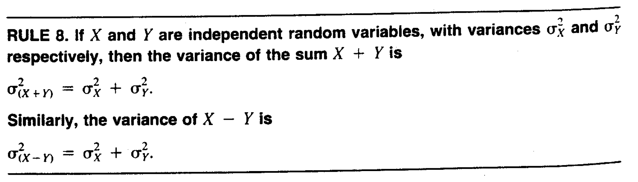 Variances of independent variables add. Source: Hays, W. (1994) Statistics